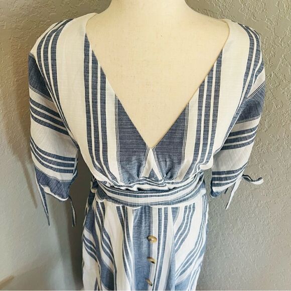June & Hudson Tie Sleeve Striped Midi Dress, Blue/White, Size XL, NWOT - Picture 5 of 13